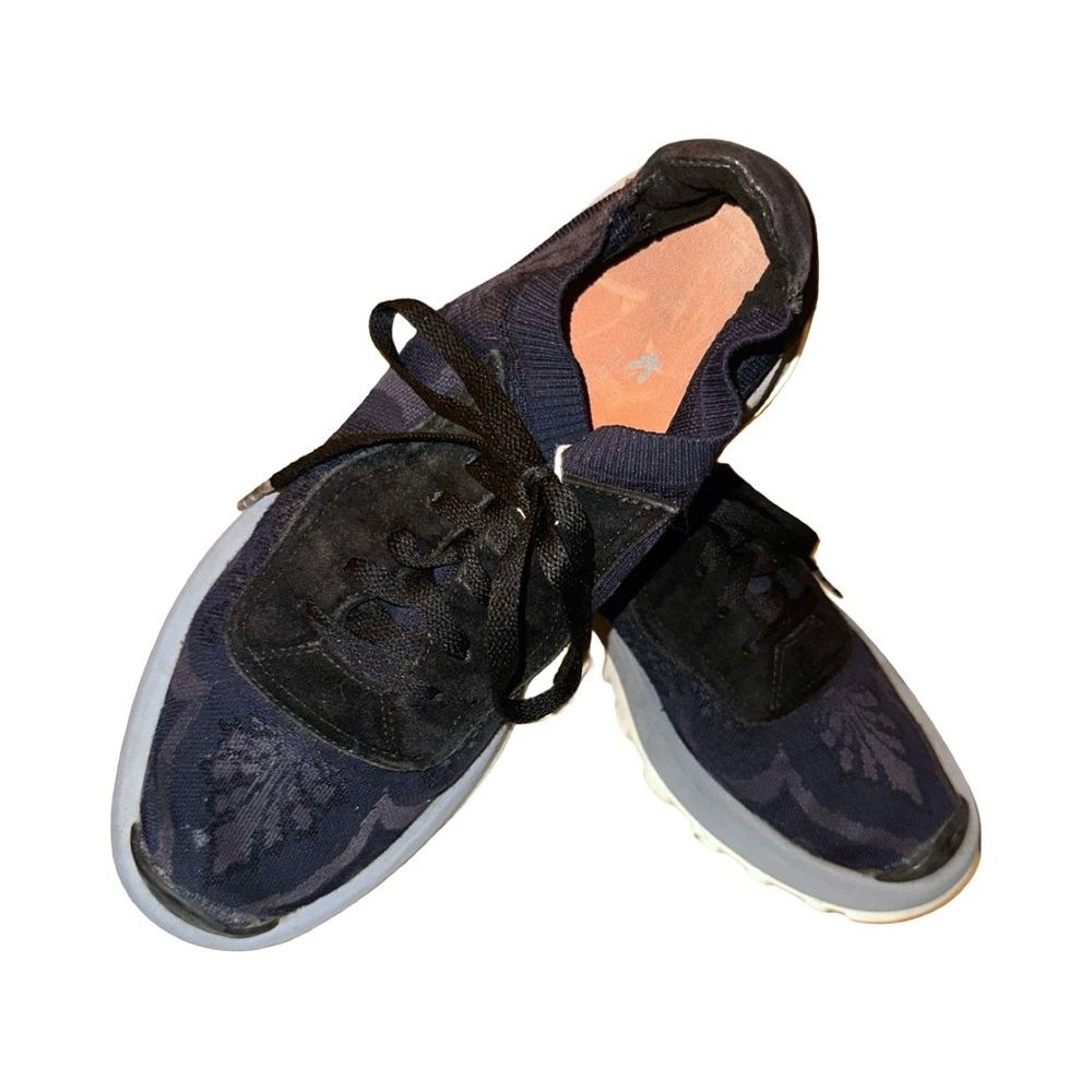 Etro Blue Knit Paisley Sneaker with Grey + Black Suede Trim